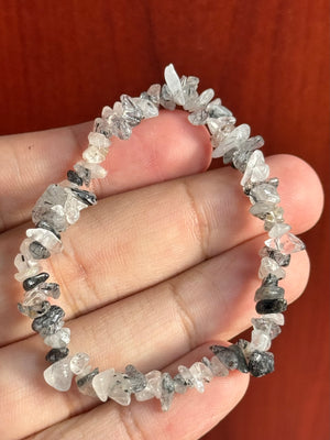 Black Rutile Quartz Bracelet, 6-7 Inch Expandable Beaded Jewelry, Natural Healing Crystal, Handmade Gift for Men & Women