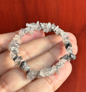 Black Rutile Quartz Bracelet, 6-7 Inch Expandable Beaded Jewelry, Natural Healing Crystal, Handmade Gift for Men & Women