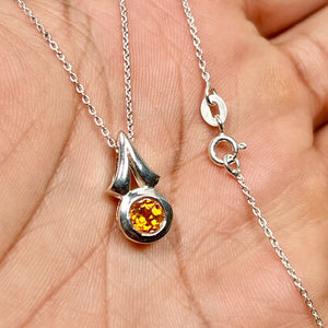 Citrine Drop Pendant Necklace | Sterling Silver Circle Design — November Birthstone Gift for Her