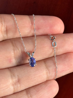 Platinum Tanzanite Pendant, AA Oval 6.5x4.5 mm (~0.60 Ct), Solitaire, 18" 18K White Gold Singapore Chain