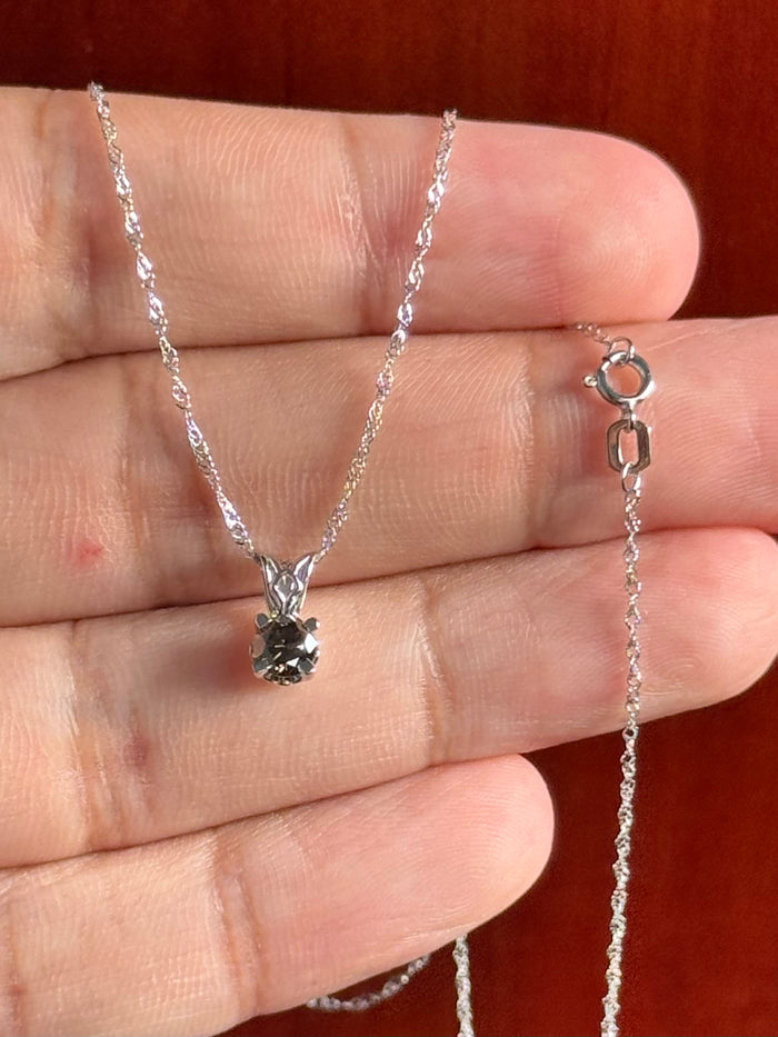 Platinum Fancy Brown Diamond Pendant, 0.38 Ct SI1 Round 4.5 mm, Scroll Solitaire, 18" White Gold Singapore Chain