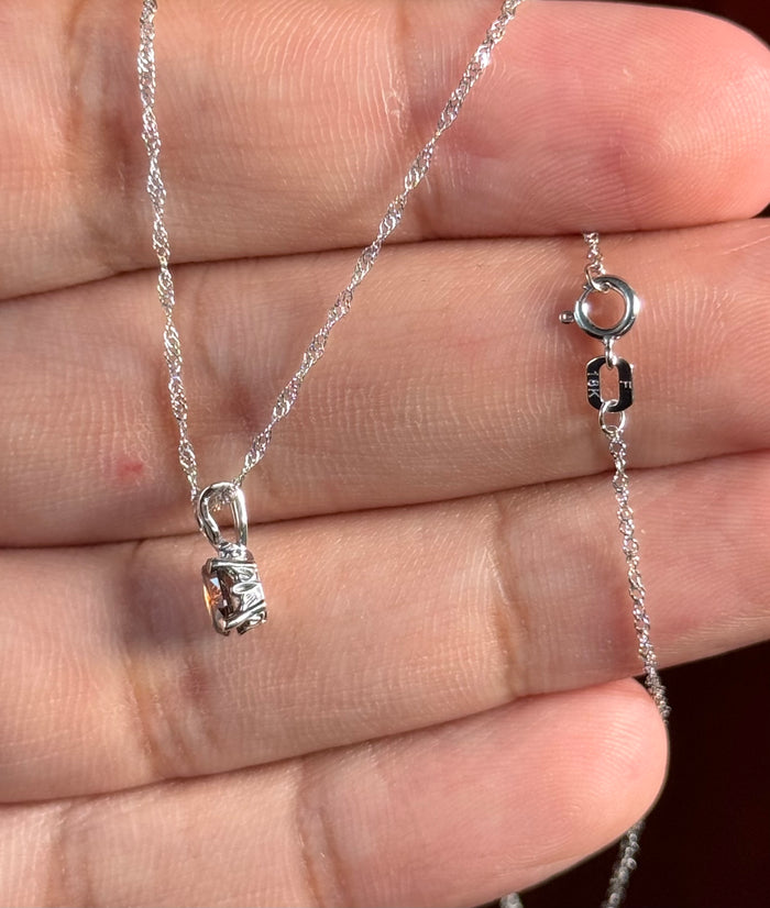 Natural Fancy Dark Orangey Brown Diamond Necklace 0.38 Ct SI1 Oval 5.5x3.6 mm, Platinum Scroll Solitaire, 18" 18K White Gold Singapore Chain