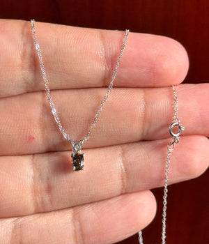 Natural Fancy Dark Orangey‑Brown Diamond Pendant 0.33 Ct SI1 Oval 4.9x3.6 mm, Platinum Scroll Solitaire, 18" 18K White Gold Singapore Chain