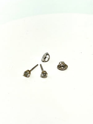 White Diamond Stud Earrings Threaded Backs– 0.20–0.25 Ct Round SI2–I1, I–J Color in 18K White Gold, Bezel Setting
