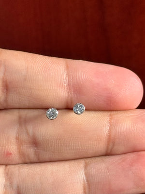 White Diamond Stud Earrings Threaded Backs– 0.20–0.25 Ct Round SI2–I1, I–J Color in 18K White Gold, Bezel Setting