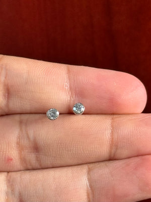 White Diamond Stud Earrings Threaded Backs– 0.20–0.25 Ct Round SI2–I1, I–J Color in 18K White Gold, Bezel Setting