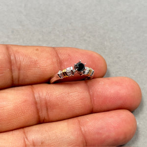 Black Diamond Ring: 0.75 Ct, 18K Two Tone Gold, Baguette Accent Stones, Size 7