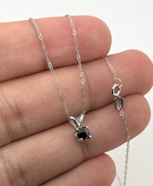 Minimalist Black Diamond necklace with Platinum setting