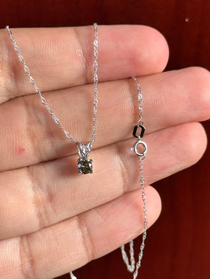 Brown Diamond Pendant – 0.31 Ct Round SI1 Fancy Dark Yellowish Brown Solitaire in Platinum with 18” White Gold Chain