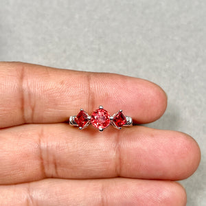 Red Sapphire Three Stone Ring 14K White Gold | 1.80 Ct Sapphire Ring | Oval Gemstone Ring | Statement Trilogy Ring Gift Size 7
