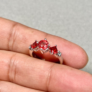 Red Sapphire Three Stone Ring 14K White Gold | 1.80 Ct Sapphire Ring | Oval Gemstone Ring | Statement Trilogy Ring Gift Size 7