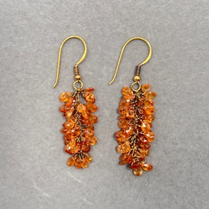 18K Gold Mandarin Garnet Briolette Drop Earrings