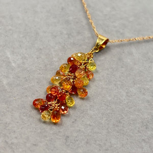 Multi Sapphire Briolette Pendant, 18K Yellow Gold Necklace, 18 Inch Chain