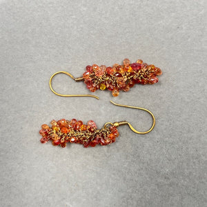 Orange Sapphire Briolette Earrings | 18K Gold Dangle Earrings