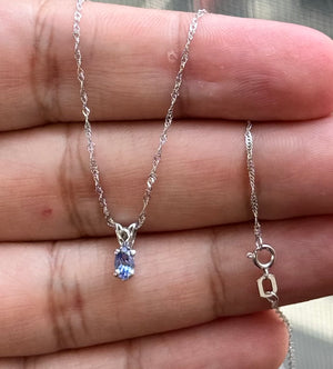 Tanzanite Oval Solitaire Pendant in Platinum, AA 5x3mm, 0.21–0.29ct, Prong Set, 18" 18K White Gold Singapore Chain, Elegant Gift Necklace