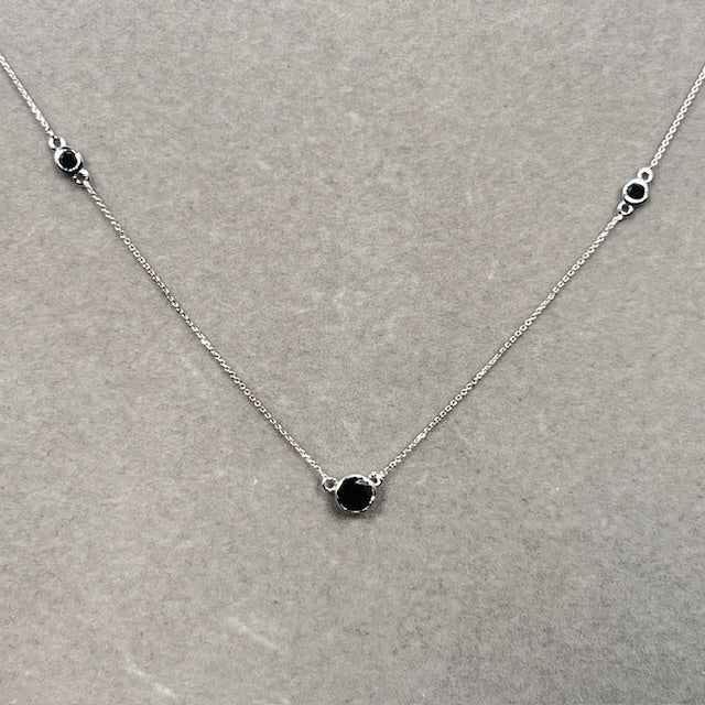 Black Diamond Necklace 1 Ct | 14K White Gold Bezel Set | Minimalist Elegant Jewelry for Women