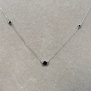 Black Diamond Necklace 1 Ct | 14K White Gold Bezel Set | Minimalist Elegant Jewelry for Women