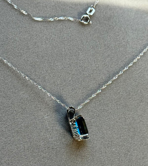 London Blue Topaz Pendant AAA Emerald Cut 3.94 Ct (10x8 mm), Platinum Setting, 18" 18K White Gold Chain