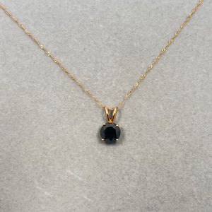 Black Diamond Solitaire Pendant, 14K Yellow Gold Necklace