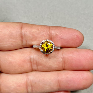 Sphene Diamond Ring 14K White Gold | 2.88 Ct Sphene Ring | 0.22 Ct Diamond Halo Ring | Rare Gemstone Statement Ring Size 7