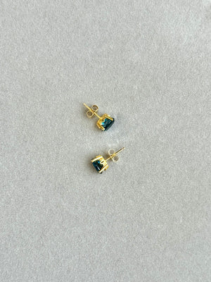 1.84–2.53 Ct AAA Oval London Blue Topaz Scroll Stud Earrings | 14K Yellow Gold Elegant Jewelry