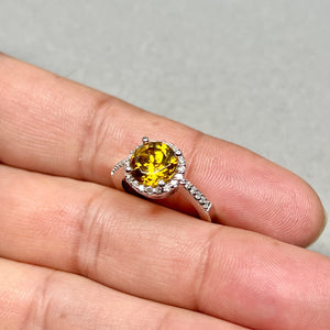 Sphene Diamond Ring 14K White Gold | 2.88 Ct Sphene Ring | 0.22 Ct Diamond Halo Ring | Rare Gemstone Statement Ring Size 7