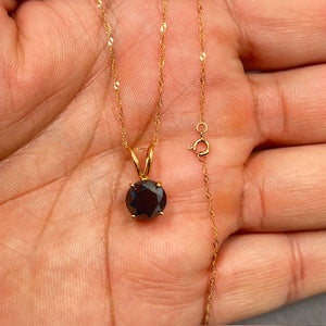 EGL USA certified black diamond solitaire pendant featuring a 2.95 carat AAA quality round black diamond (8.20–9.03 mm) set in 14K yellow gold four-prong setting, suspended from an 18-inch Singapore chain with secure spring ring clasp, elegant fine jewelry necklace for women. 