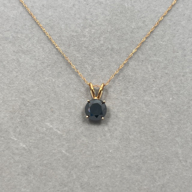 3.00 Ct EGL USA Certified Round Black Diamond Solitaire Pendant in 14K Yellow Gold | 8.20–9.03 mm AAA Quality Natural Diamond Necklace