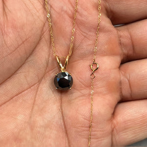 3.00 Ct EGL USA Certified Round Black Diamond Solitaire Pendant in 14K Yellow Gold | 8.20–9.03 mm AAA Quality Natural Diamond Necklace