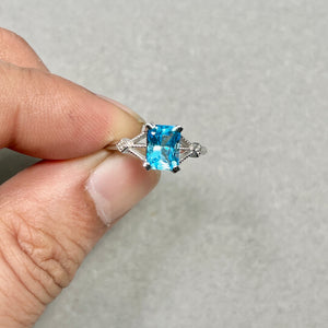 Swiss Blue Topaz Ring | 14K White Gold Diamond Accent — Elegant Statement Gift for Her Ring Size 6.5