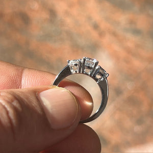 Cubic Zirconia Three Stone Ring in 14K White Gold – Round Solitaire Wedding Ring, Engagement Jewelry, Anniversary Gift for Her