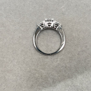 Cubic Zirconia Three Stone Ring in 14K White Gold – Round Solitaire Wedding Ring, Engagement Jewelry, Anniversary Gift for Her