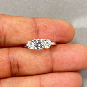 Cubic Zirconia Three Stone Ring in 14K White Gold – Round Solitaire Wedding Ring, Engagement Jewelry, Anniversary Gift for Her