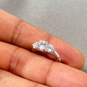 Cubic Zirconia Three Stone Ring in 14K White Gold – Round Solitaire Wedding Ring, Engagement Jewelry, Anniversary Gift for Her