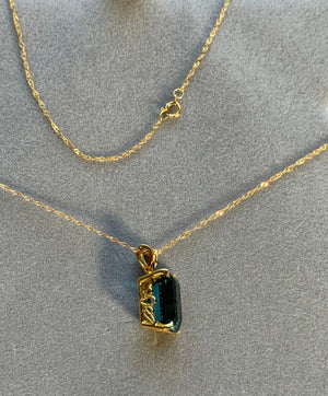 London Blue Topaz Pendant, Emerald Cut Blue Topaz Necklace, 14K Yellow Gold Topaz Pendant, Solitaire Blue Topaz Jewelry