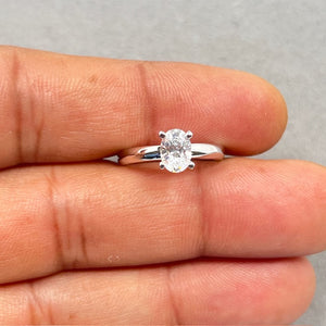 Cubic Zirconia Solitaire Engagement Ring in Solid 14K White Gold – Classic Round CZ Ring Size 5