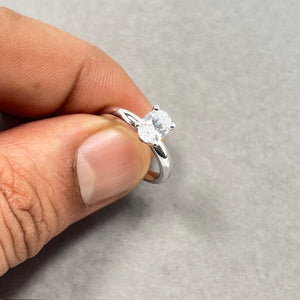 Cubic Zirconia Solitaire Engagement Ring in Solid 14K White Gold – Classic Round CZ Ring Size 5
