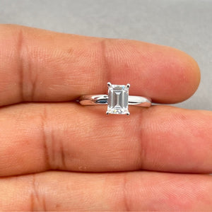Cubic Zirconia Solitaire Engagement Ring in 14K White Gold – Classic Promise Ring, Dainty Wedding Jewelry, Anniversary Gift for Her Size 5