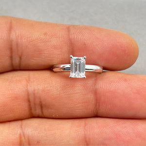 Cubic Zirconia Solitaire Engagement Ring in 14K White Gold – Classic Promise Ring, Dainty Wedding Jewelry, Anniversary Gift for Her Size 5