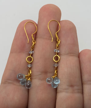 Swiss Blue Topaz Briolette Earrings | 6 Ct Dangle Drop Earrings 18KY Fine Gold Jewelry Gift for Her