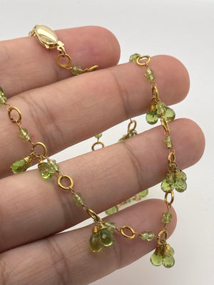 Peridot Briolette Necklace | 30 Ct Natural Peridot Necklace 18K Yellow Gold Fine Jewelry Gift for Her