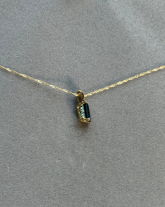 London Blue Topaz Pendant, Emerald Cut Blue Topaz Necklace, 18K Yellow Gold Pendant, Solitaire Topaz Necklace