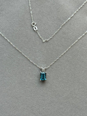 AAA London Blue Topaz Emerald Cut Pendant 7x5mm, 1.04-1.35ct Solitaire Necklace in Platinum with 18K White Gold Chain
