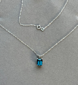 Emerald Cut London Blue Topaz Platinum Pendant: 18K Gold Chain