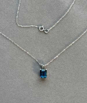 Emerald Cut London Blue Topaz Platinum Pendant: 18K Gold Chain