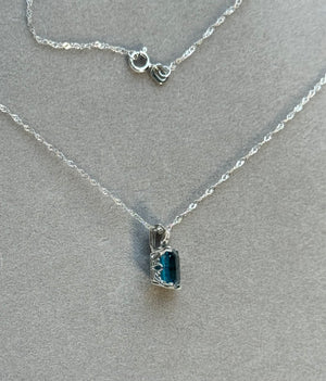 Emerald Cut London Blue Topaz Platinum Pendant: 18K Gold Chain