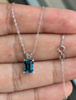Emerald Cut London Blue Topaz Platinum Pendant: 18K Gold Chain