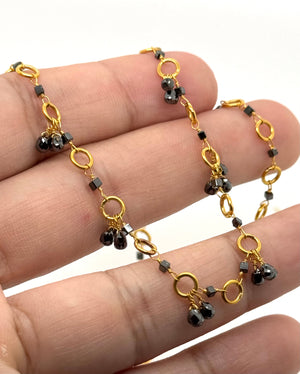 Natural Black Diamond Necklace | 8 Ct Square & Briolette Diamond Necklace 18K Yellow Gold