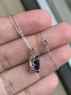 4.00-4.63 Ct Oval Amethyst Pendant 12x10mm AAA Solitaire in 14K White Gold with Chain