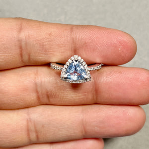 Blue Sapphire Diamond Ring | 14K White Gold Trillion Cut — 1.92 Ct Gemstone Statement Ring Ring Size 7